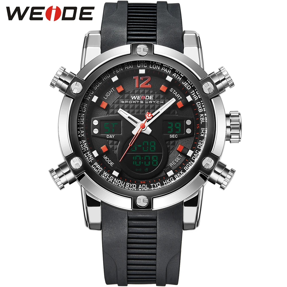 

WEIDE Luxury Watch Men Oversized Analog LCD Digital Dual Time Zones Date Alarm Stopwatch Reapter Display Original Men's Watches