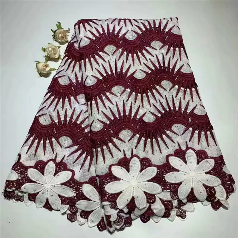 

Red Nigerian French Mesh Lace Fabric Embroidered High Quality African Lace Fabric Cotton Cord Lace Fabric For Party