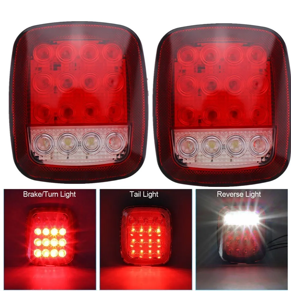 2Pcs 16 LED Red/White Caravan Tail Light Rear Lamps Boat Trailer 12V Rear Parts For Trailer