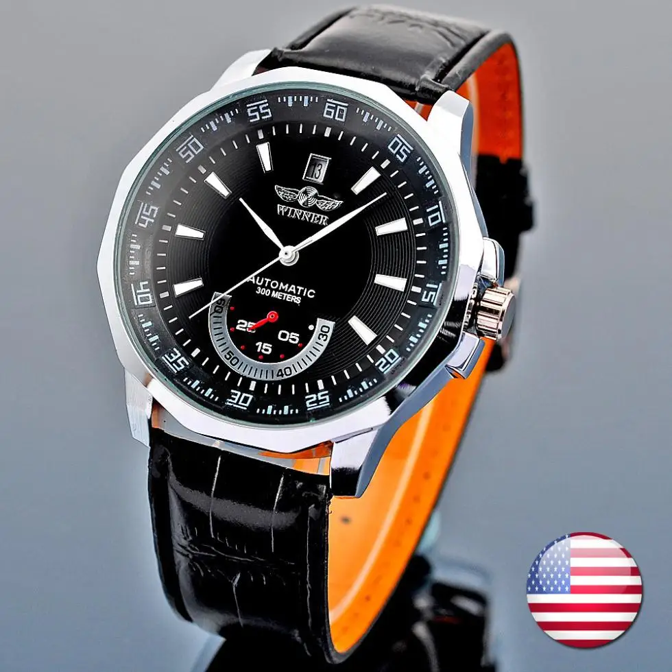 WHOLESALE MECHANICAL AUTOMATIC BLACK DIAL DATE LEATHER MEN WRIST SPORT