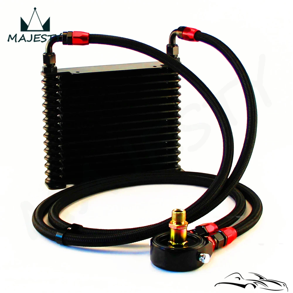 15 Rows 32MM AN 8AN Universal Engine Oil Cooler+Oil line Flat Filter