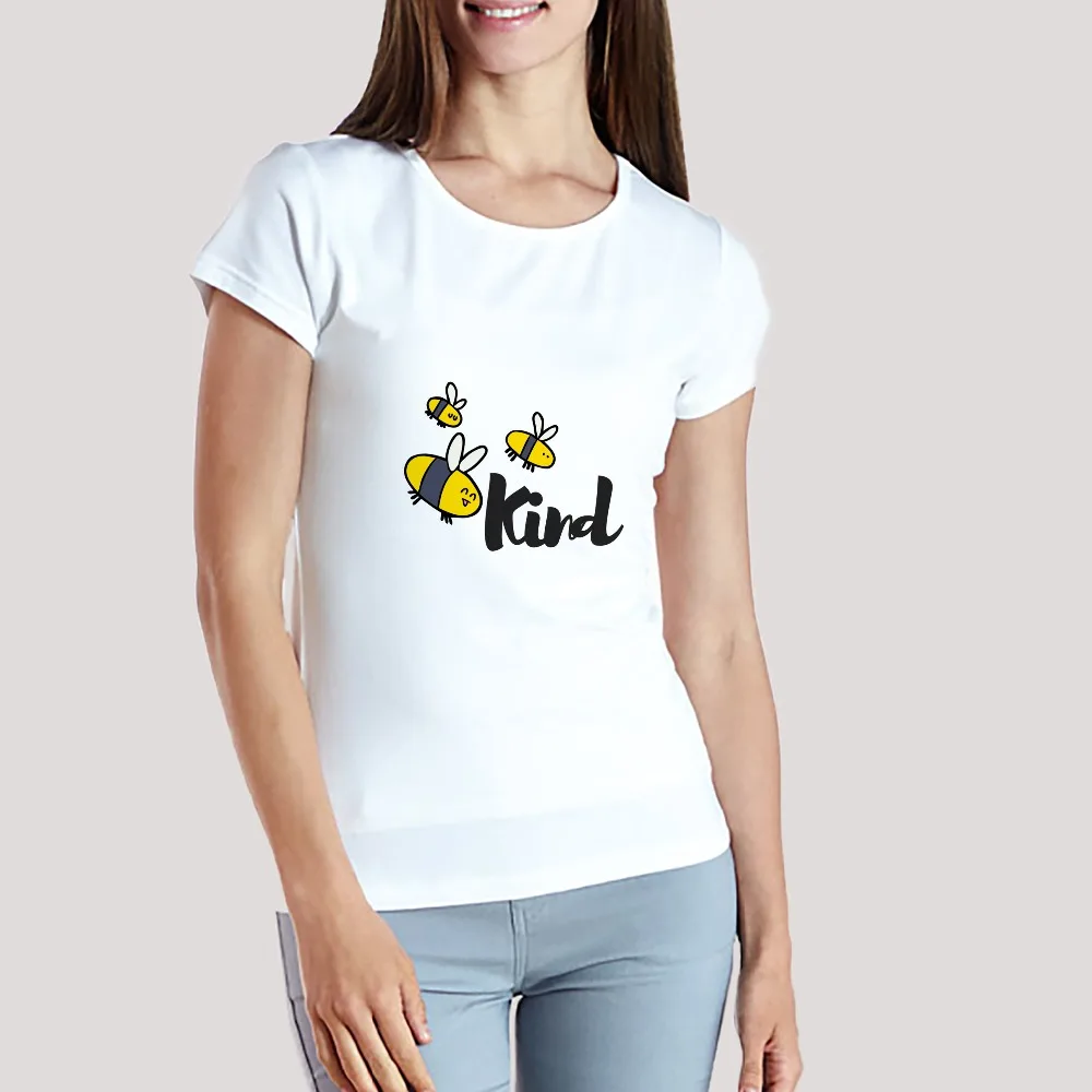 Bee kind оверсайз настроить печать футболка женская повседневная с коротким рукавом топы большого размера сплошной цвет Топ o-образным вырезом Повседневная футболка