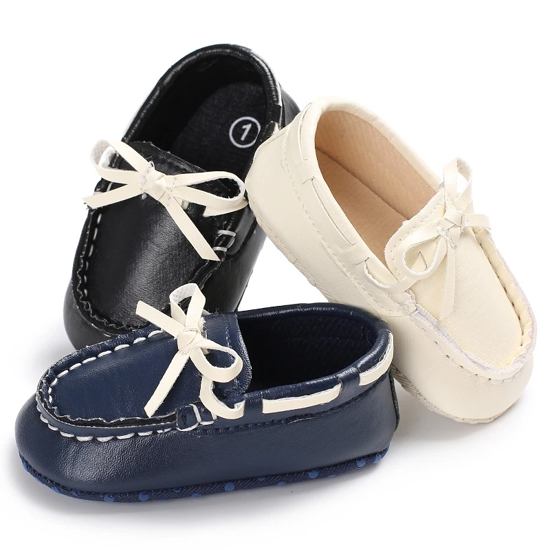 3solid Colors Pu Leather Baby Moccasins Shoe Lace Up Hard Rubber Sole