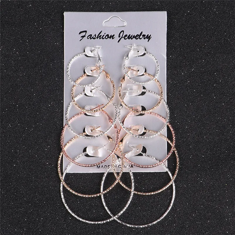 Fashion accessories Big Circle Hoop 6 Pairs  set Vintage Gold silver color Big circle Brincos earrings for women J12#N (4)