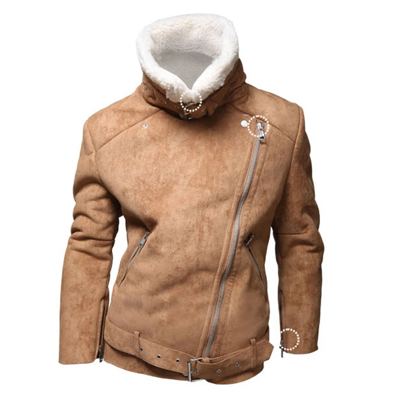 2016 Pu Leather Bomber Jacket Men Winter Fashion Wool Fur