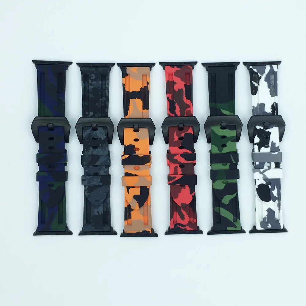 Rubber Silicone Camouflage Watchband for Apple Watch Band 42mm 44mm Sport Strap 38mm 40mm iWatch Bands Bracelet Series 4 3 2 1
