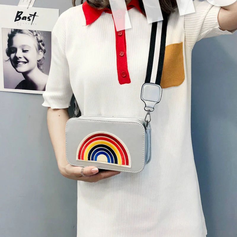 

New Fashion Women Leather Simple Solid Small Shoulder Bag Crossbody Bags for Girls Rainbow Messenger Bags for Female Bolso Mujer