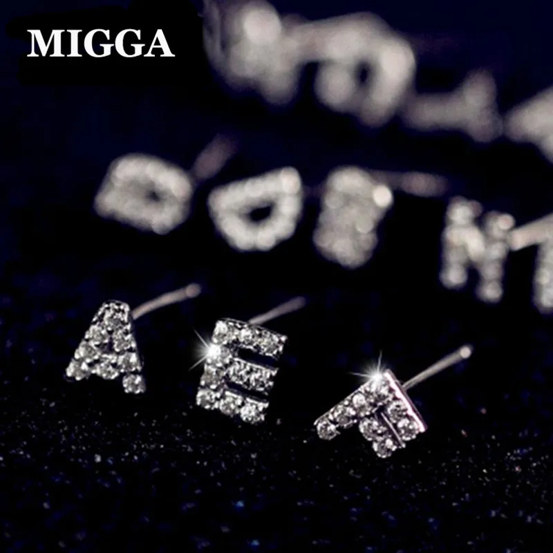 

MIGGA 26 Letters Alphabets Earrings Jewelry Micro Paved CZ Crystals Initial Stud Earrings for Girls Women
