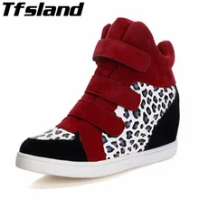 Г., женская обувь, увеличивающая рост дышащие ботильоны на платформе леопардовая парусиновая обувь прогулочная обувь на плоской подошве с высоким берцем кроссовки