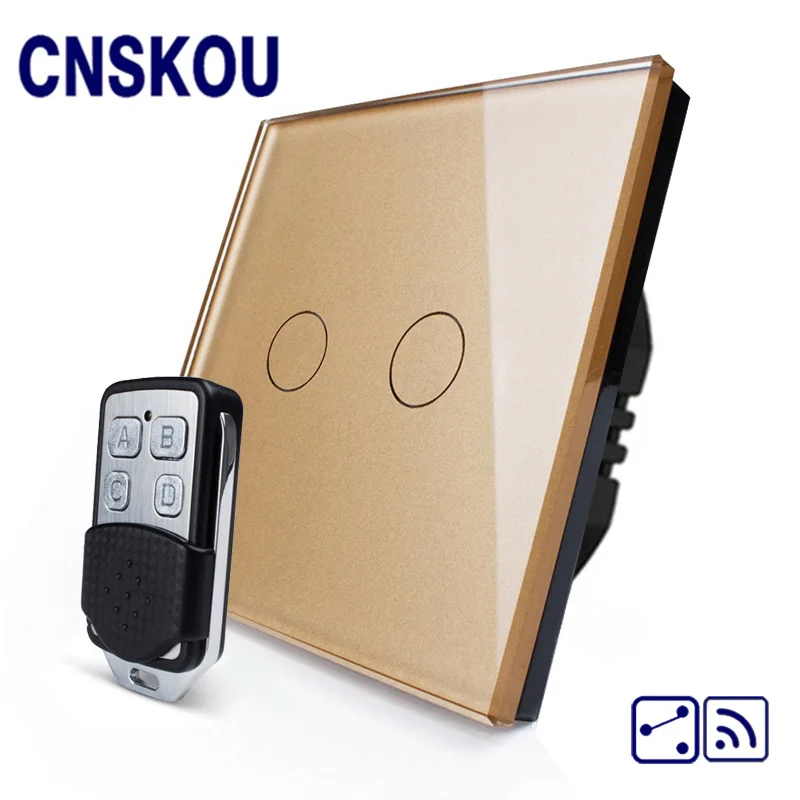 CNSKOU ЕС Стандартный 2 Gang Way AC220 ~ 250 В 2000 Вт Кристалл Стекло Панель РФ 433 мГц