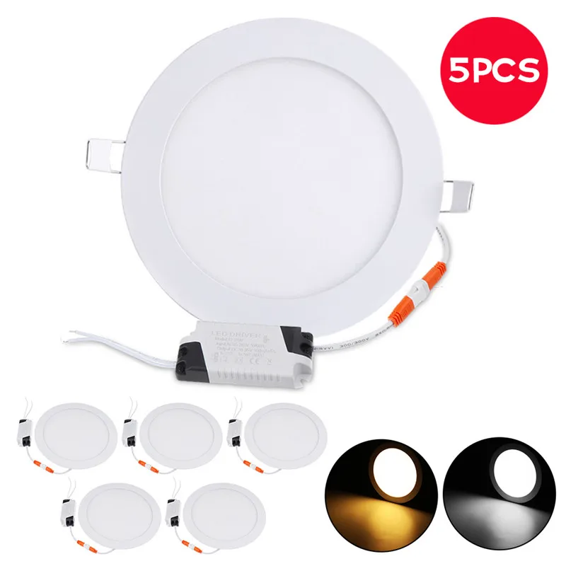 

5PCS Super Thin Round LED Recessed Ceiling Panel Down Lights 21W 2100LM Warm White LED Ceiling Lamp Spot Down Light AC110-240V