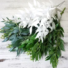 Feuilles de plantes artificielles en soie, saule, décoration de mariage, arrière-plan artisanal, fausses fleurs de feuillage, couronne de décoration verte pour la maison