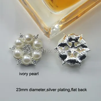 

(M0470) 23mm diameter metal rhinestone embellishment,ivory pearl,flat back,silver plating