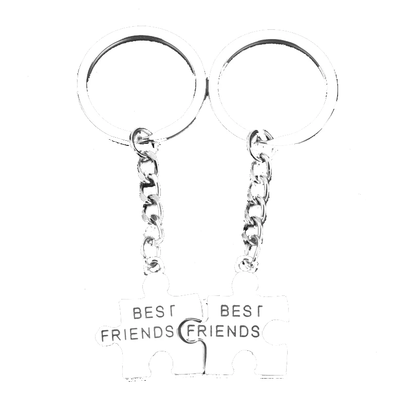 

HANCHANG Jewelry Best Friend Maze Pendant Keychain Silver Metal Key Rings 1 Pair Dropshipping