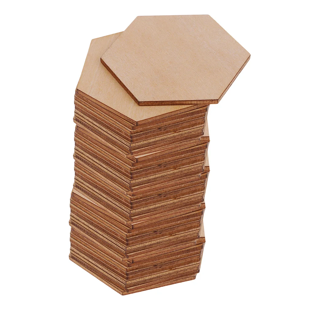 50/100/200pcs Wooden Hexagon Shapes MDF Cutouts Blank Embellishments Craft for DIY Scrapbooking Card Making Decoration Ornaments
