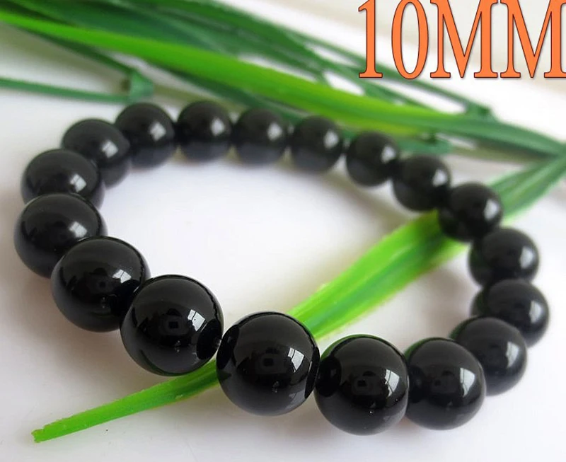 MOROW Unisex New Natural Black Agates Beads Round Jewel Bracelets Fashion Elastic Rope Charm Bracelet for Women Men Gift Jewelry (2)