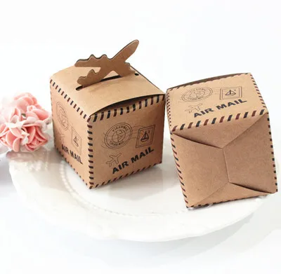 50 шт. мини-воздушные сувениры, вечерние коробки для конфет, крафт-бумага для свадебной тематика путешествий вечерние украшения для свадебного душа - Цвет: Кофе