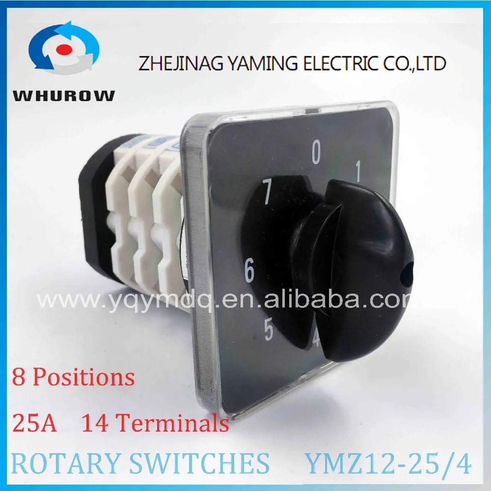 

Rotary switch YMZ12-25/4 changeover cam combination switch 4 poles 8 positions 14 terminals 25A Ui 690V sliver point contacts