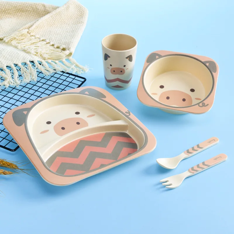 

Morgiana 5pcs Creative Bamboo Children's Tableware Plates Cutlery Dinner Fork Spoon Kids Dining Set Flatware Tourist Tableware