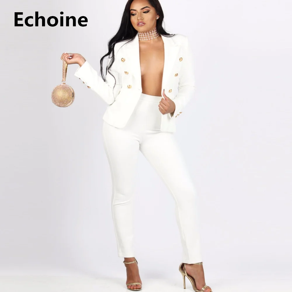 

2019 Autumn Womens Blazer Pants Sets 2 Pieces Suit Set Ofiice Ladies Business Elegant Blazer Outwear Slim Chic Bottun Suit Coat