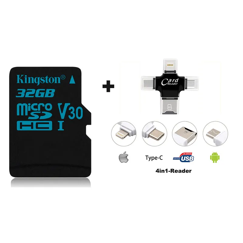 Kingston Micro SD карта 32 Гб 64 Гб 128 Гб карта памяти TF microSD Full HD 4K Экшн-камера карты памяти для Дрон для GoPro смартфона - Емкость: SDCG2-32G-4in1Reader