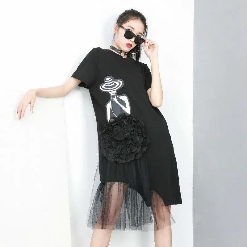 2020 Summer Autumn Women's Dresses New Print Short Sleeve Round Neck Black White Cute Korean Dress One Pieces Clothes For Woman |