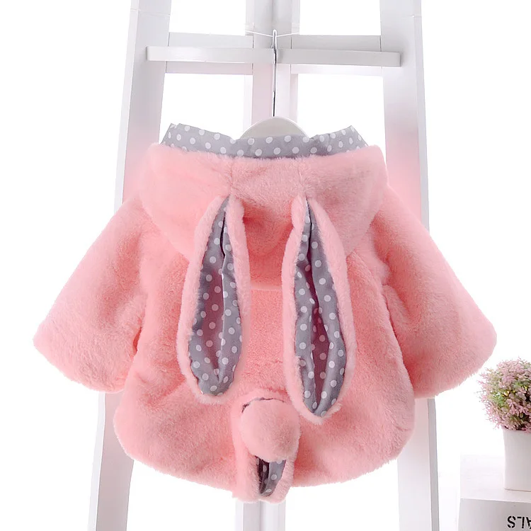 

2017 autumn winter baby girls fleece wool shawl cute infant cartoon rabbit long ears hooded jacket kids warm thick cloak 17A801
