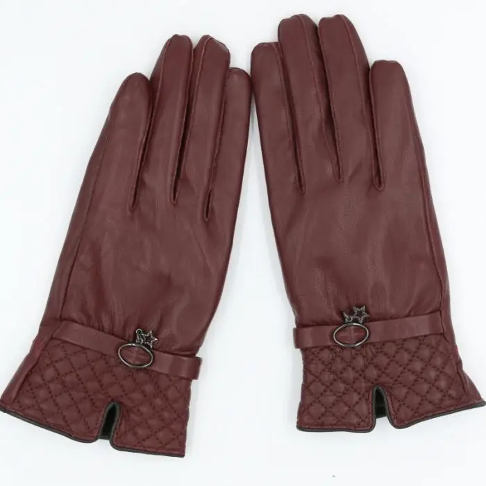 Harppihop осенние и зимние перчатки из натуральной кожи для женщин новые модные брендовые черные теплые перчатки для вождения варежки GSL016 - Цвет: wine red
