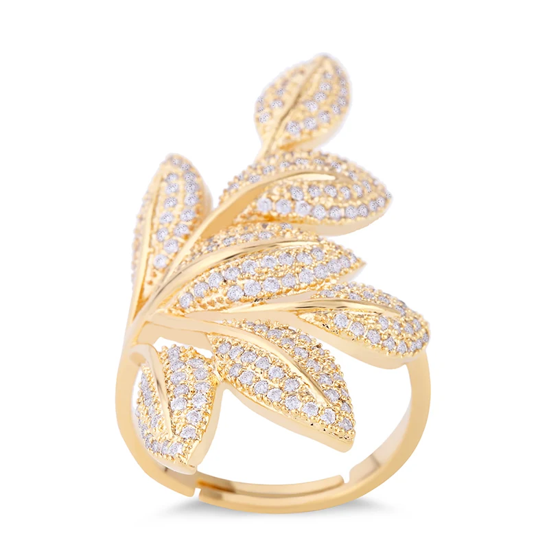 OCESRIO, кубический цирконий, регулируемые золотые, серебряные кольца в виде листьев для девушек, Коктейльные, большие кольца для женщин, Дубай, модные ювелирные изделия, rig-f28