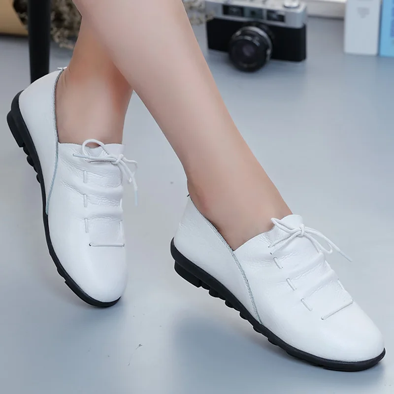 Дизайнерские женские ботинки-лоферы; женская обувь без застежки на плоской подошве; обувь из натуральной кожи; модная женская обувь на плоской подошве; - Цвет: White