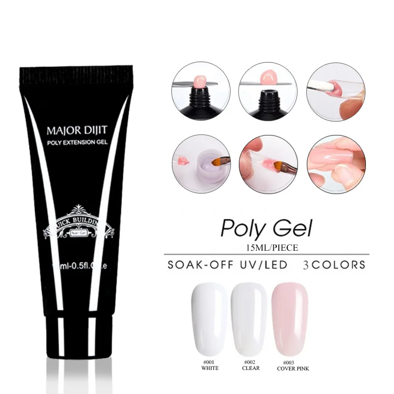 

15ML Nail Art Clear White Cover Pink Camouflage Jelly Dense UV Hard Builder Extend Stand Constraction Gum Jelly Poly Gel