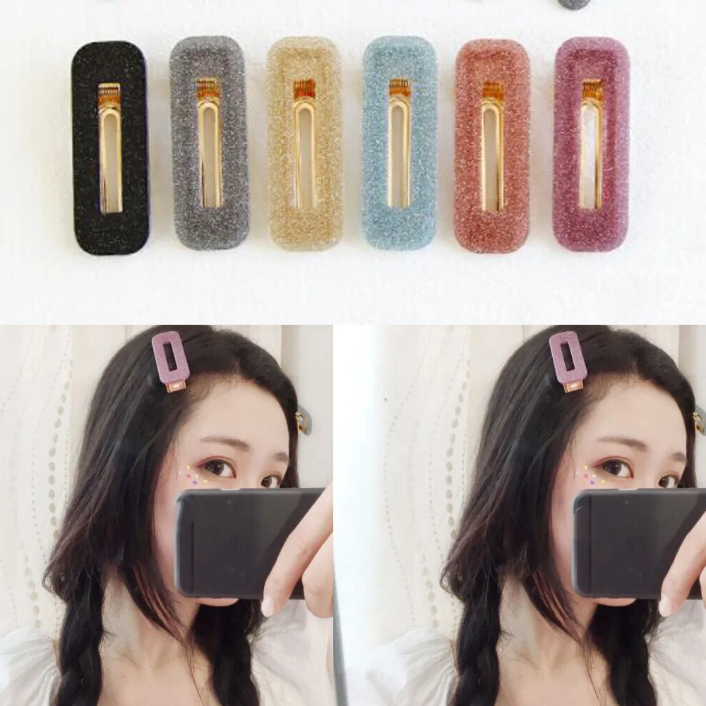 

2019 New Fashion 1pcs Korea Shiny Hair Clips for Women Solid Acrylic Geometric Rectangle Hairpins Clips Hair Styling Accessories