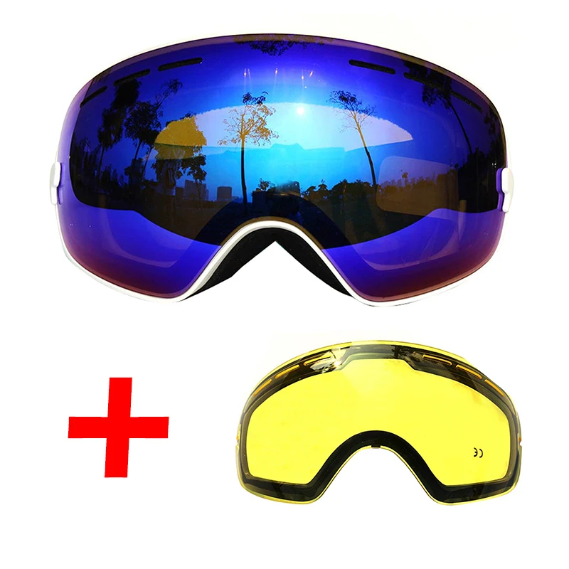 COPOZZ Ski Goggles with Lens and Box Case Ski Mask UV400 Anti-fog Snow Goggles Big Spherical Skiing Snowboarding for Men Women - Цвет: HW45White and Lens