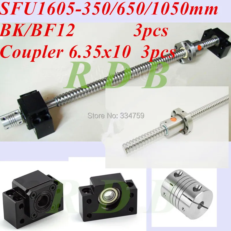 

3 шт. шариковый винт RM1605 - 350/650/1050 мм + 3 шт. шариковая гайка SFU1605 + 3 комплекта BF12 / BK12 + 3 шт. 6,35*10 инструменты для ЧПУ