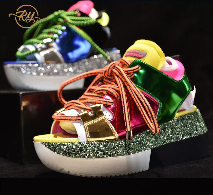 

RY-RELAA women sandals summer 2018 hing heel shoes Genuine Leather Super fire ins wind women's shoes New fashion cowhide shoes
