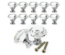 10Pcs 30mm Diamond Crystal Glass Alloy Door Drawer Cabinet Wardrobe Pull Handle Knobs