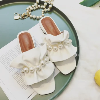 

Vogue Ruffles Flat Sandals Women Summer Pearl Women Slippers Sweet Beach Women Sandals Sandalias Mujer Sandale Femme SWC0066
