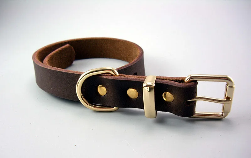Luxury Real Leather Dog Collar Top Grade Gold Alloy Buckle Brown Leather Pet Collars for Small Medium Large Dogs New Pet Products7
