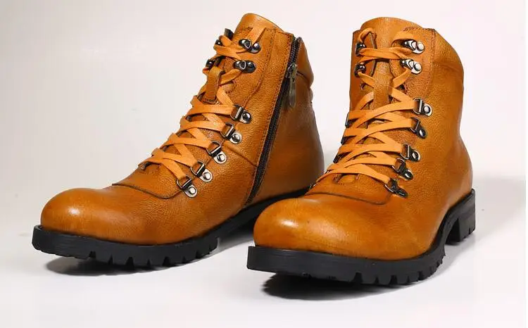 Botas de cuero áspero para exteriores, botines antiguos retro de tendencia, botas  militares de suela gruesa con cordones de punta redonda para hombre, nuevas| Botas de motocicleta| - AliExpress