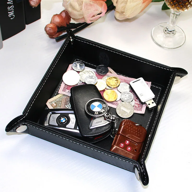 

PU key organizer box coin change&USB box Charging wire organizar card Box Casket Sundries Folding Storage Tray Father's Day gift