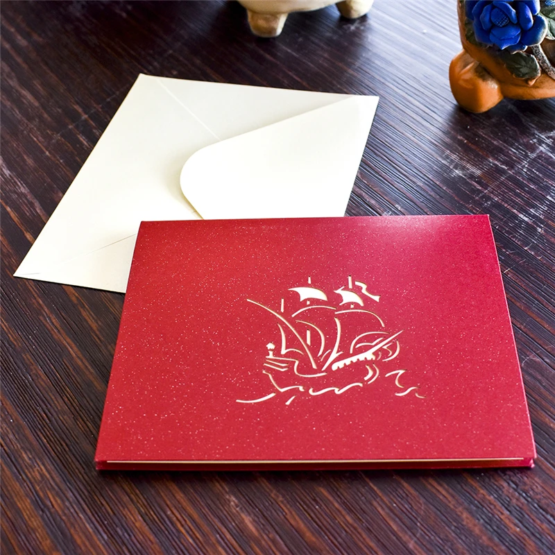 Модель парусника 3D открытка на день рождения с конвертом наклейка лазерная резка приглашение открытка Киригами креативный подарок