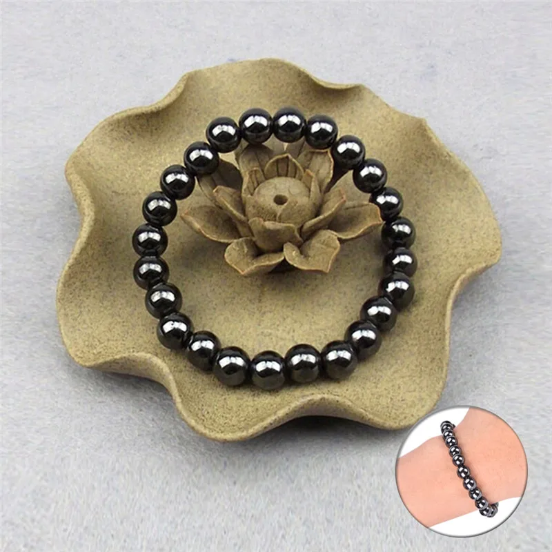 Hot Unisex Weight Loss Round Black Stone Bracelet Health Care Magnetic Therapy Bracelet