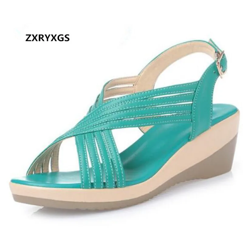 

ZXRYXGS Women brand sandals Open Toe Women Shoes Sandals 2018 Plus Size Casual Sandals Genuine Leather Shoes Woman Wedge Sandals