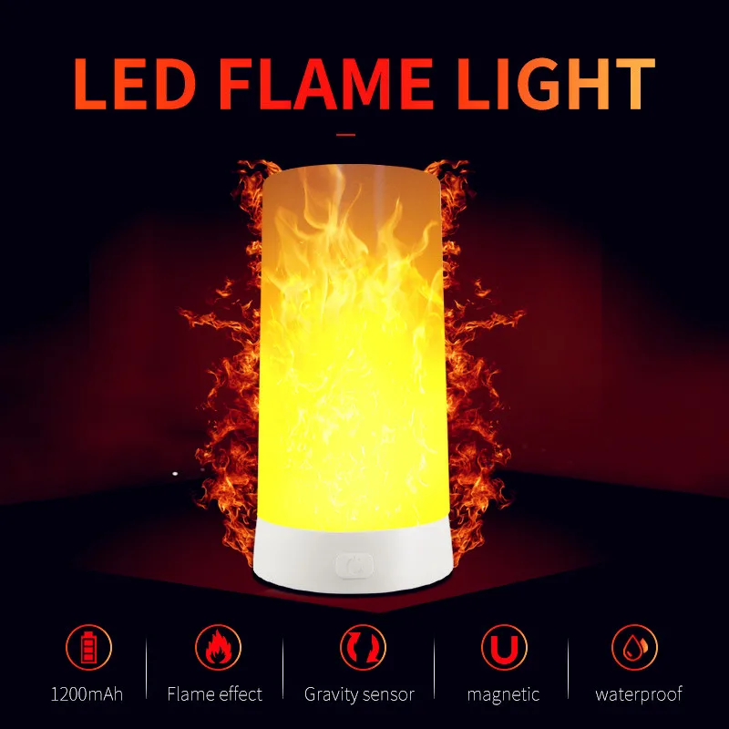 Portable LED Flame Night Light 3 Modes Gravity Sensor USB Recharging