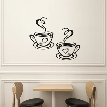 Two Black Coffee Cups Wall Stickers Kitchen Decoration Coffee House Wall Glass Shopwindow Decals Waterproof Home Decor Sticker