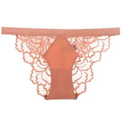 Прозрачное кружевное нижнее белье для женщин, ультра-тонкие, низкая талия, без следов, удобные, хлопок, промежность, дышащие женские штаны - Цвет: Оранжевый