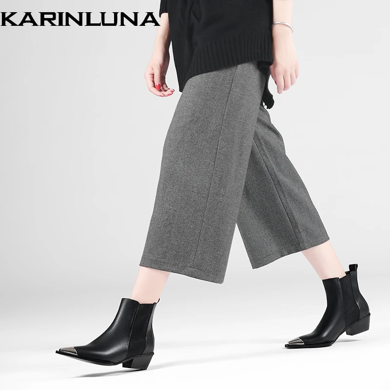 

Karinluna Brand design 2019 Large Size 34-43 genuine leather Women's Shoes Chelsea Boots strange Heels cool ankle Boots