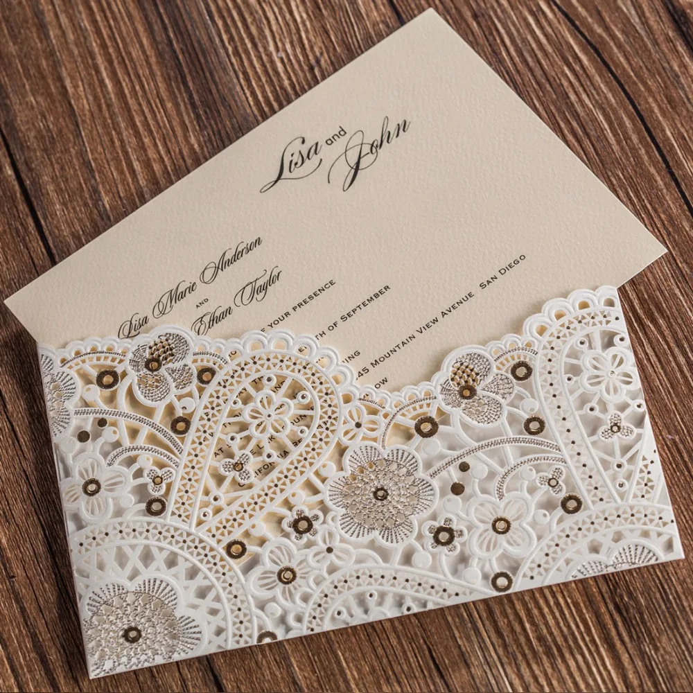 50pcs Laser Cut Wedding Invitations Cards Customized with Hollow Flora