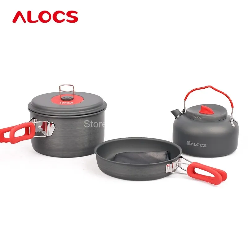 Alocs портативная наружная антипригарная походная посуда Сковорода для приготовления пищи чайник Набор посуды CW-C19T