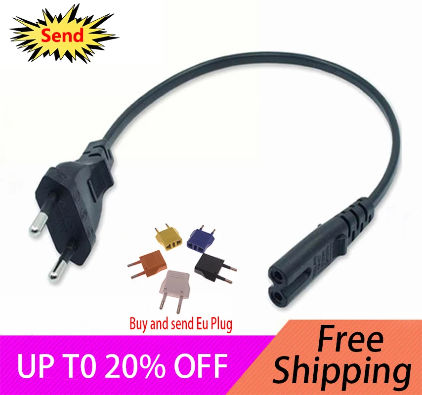 EU To C7 EU European 2 Pin Russia AC Power Extension Cable Cord Wire